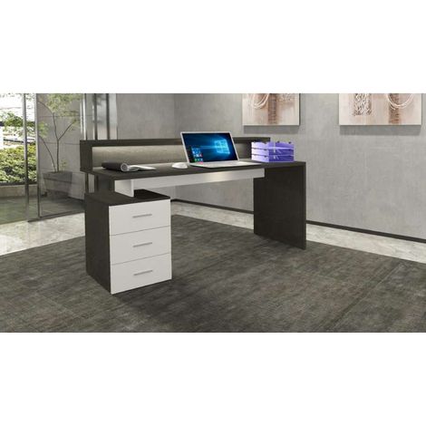 Scrivania ufficio 160x60x90cm 3 cassetti con sopralzo New Selina S Plus - Nero - Bianco (1/5)