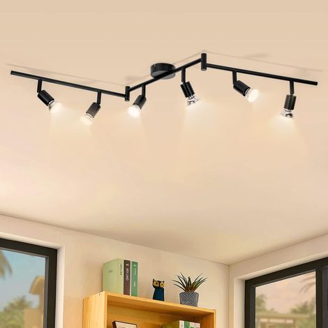 Ceiling Light with 6 Adjustable Spotlights, Matte Black Metal, GU10 Socket, For Living Room, Kitchen, Bedroom (1/5)