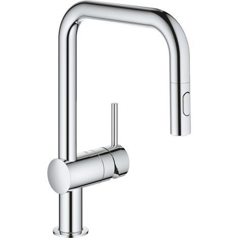 Robinet de Cuisine Evier, Mitigeur Cuisine avec Douchette Extractible, Bec U, Inverseur 2 jets (Laminaire/Pluie), Installation et nettoyage facile, Chromé, 32322002 (1/4)