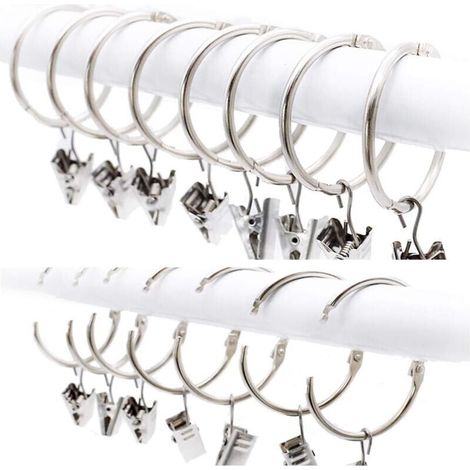 25 Stück Gardinenringe mit Clips, dekorative Fenstervorhangclips aus Metall mit starkem Clip, rostfrei, leicht zu öffnen und zu schließen, 50 mm Innendurchmesser, silberfarben
