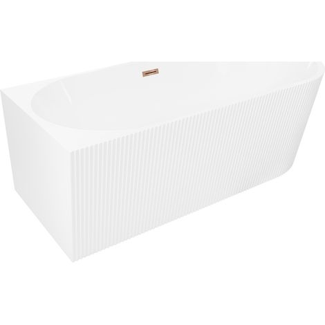 Mexen Silo vasca da bagno freestanding angolare sinistra zigrinata 170 x 80 cm, bianca, troppopieno oro rosa - 52891708000L-60 (1/5)