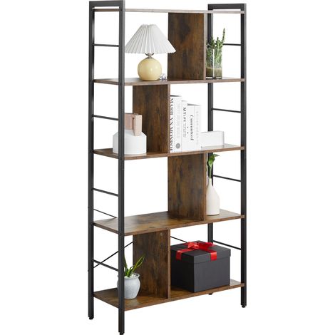 5-stöckiges Bücherregal mit offenen Fächern, 74 x 30 x 157,5 cm, rustikales Braun und Schwarz