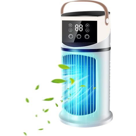 Climatiseur portable – Tour ventilateur avec brumisation réglable et éclairage LED – Ventilateur de table rafraîchissant et silencieux – Mini refroidisseur d'air pour maison, bureau et camping (1/5)