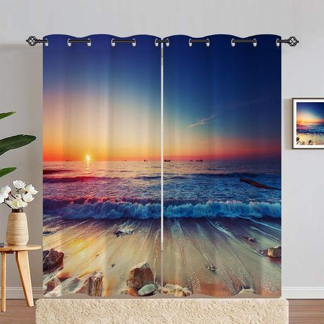 Rideau Occultant Lever du Soleil Océan Plage Tenture Opaque à Oeillets Draperies Intérieurs Rideau Thermique Isolant pour Maison Chambre Salon Fenetre 2 Pièces L 117 x H 183 cm - 117L X 183H cm (2 Pan (1/5)