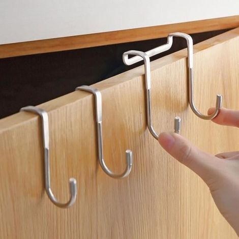 Door Hooks - Set of 2 - White - Steel - For Hangers and Towels (1/4)