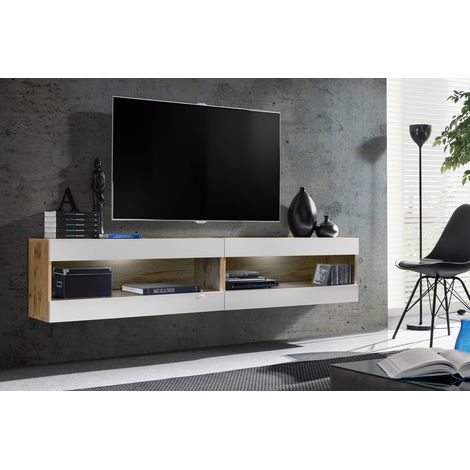 Komodee, Ensemble de Meubles Tivoli SET4,Wotan/Blanc, Largeur 200cm x Hauteur 41 cm x Profondeur 35 cm, sans LED, pour Salon, Chambre à coucher