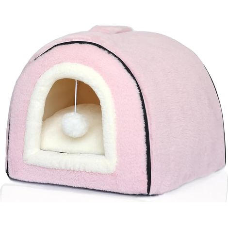 Lit pour Chat d'intérieur - Niche Pliable - Fond antidérapant et résistant à l'eau - Maison pour Chats ou Petits Chiens d'intérieur - Tente pour Chaton - Lapin - (Rose) (1/3)