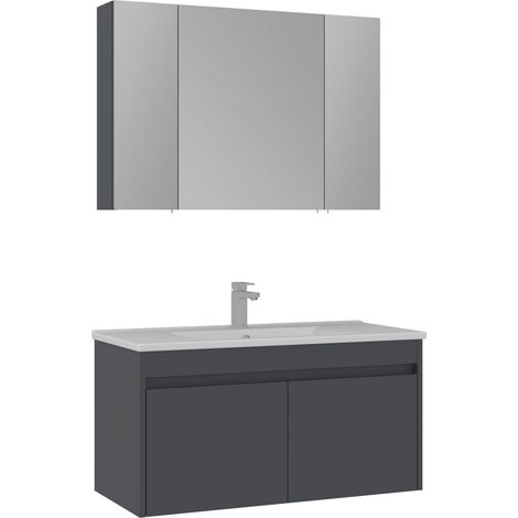 Ensemble Meuble Vasque avec Miroir (2 Pièces) "Side 100 v3" - 100 x 45 x 52 cm - Matte Anthracite (1/3)