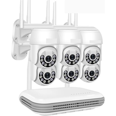 Système de caméra de sécurité à Domicile Caméra sans Fil 3MP système de vidéosurveillance 8CH NVR P2P Kit de Surveillance vidéo H.265 HD Lecture Intelligente Voie de remorquage Audio (Size : 1T, Col (1/5)