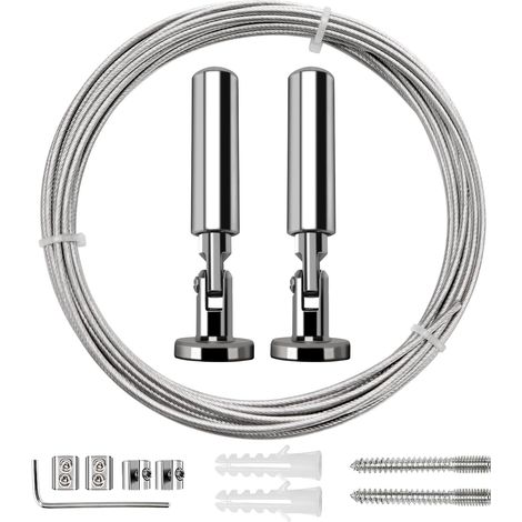 5m Tringle à rideaux Kit, Câble en Acier pour Rideau, pour Rideau, corde à linge de balcon,Argent (1/4)