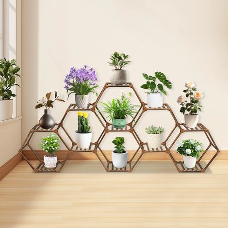 Étagère à fleurs d'épissure d'intérieur multicouche, étagère à plantes hexagonale créative, grand étagère à plantes en bois, étagère à fleurs, 231 25 97cm, approprié pour le salon, balcon, couloir
