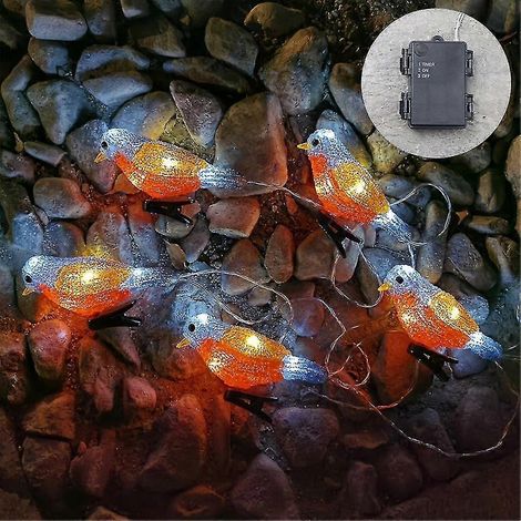 Lichterkette mit Vogelmotiv für die weihnachtliche Außendekoration, 5 Acryl-LED-Lichter mit wasserdichten Clips (1/2)