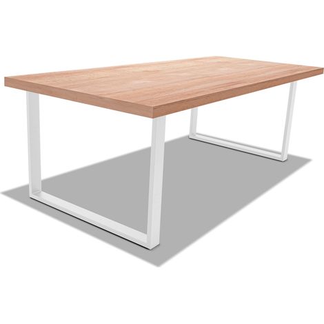 Esstisch aus Holz und Metall mit wei�en quadratischen F��en - 220x100 cm