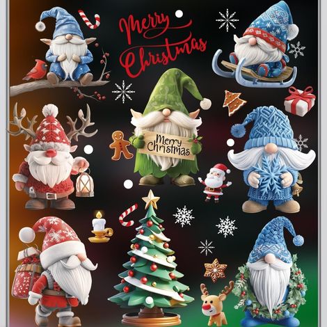 Weihnachtsfensteraufkleber, 9 Bögen, 95 Stück, wiederverwendbar, doppelseitig, PVC, statisch haftende Weihnachtsfensterdekorationen (1/5)
