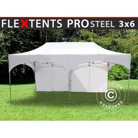 Pop up gazebo FleXtents PRO Steel "Arched" 3x6 m White, incl. 6 sidewalls