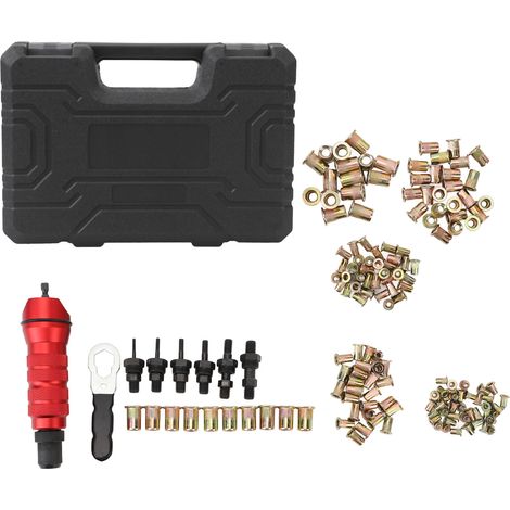 Kit d'adaptateur de perceuse à écrous à rivets électrique 2.4mm-6.4mm 6 têtes interchangeables 150 écrous mallette de transport robuste (1/5)