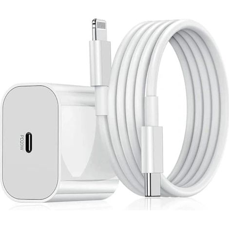 Chargeur rapide iPhone 20 W, adaptateur secteur USB-C avec câble de charge de 2 m - Blanc (1 adaptateur + 1 câble) (1 chargeur et 1 câble de charge de 2 m) (1/4)