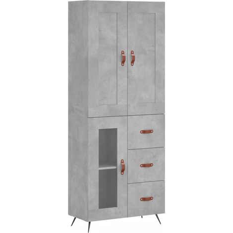 Buffet bahut commode armoire meuble de rangement organisateur cuisine salle de séjour salon haut 69,5 x 34 x 180 cm bois d'ingénierie gris