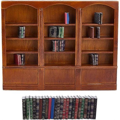 Bibliothèque miniature en bois pour maison de poupée, mini-bibliothèque décorative avec 24 mini-livres pour la maison, le bureau ou la maison de poupée. (1/5)
