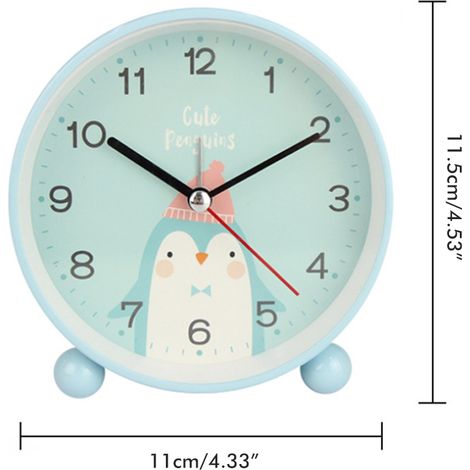 Réveil de table pour enfants avec motif animal mignon, veilleuse colorée de 11,5 cm, réveil silencieux, bleu (1/5)