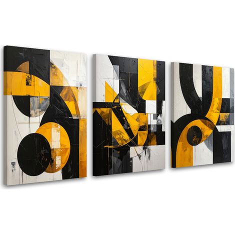 Set de tableaux sur toile  Abstraction géométrique jaune 3 x 20x30