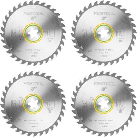 Festool HW 190x2,6 FF W32 Lame de scie circulaire WOOD UNIVERSAL 4 pces ( 4x 492048 ) 190 x 2,6 mm 32 dents pour tous les bois, matériaux dérivés du bois, panneaux de particules, plaques de plâtre, pl (1/2)