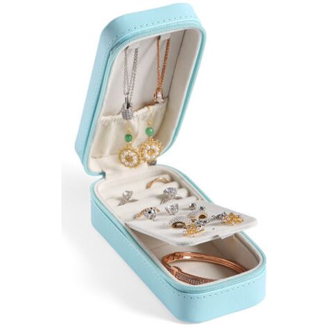 Mini boîte de rangement de bijoux en cuir PU de voyage(bleu) (1/5)