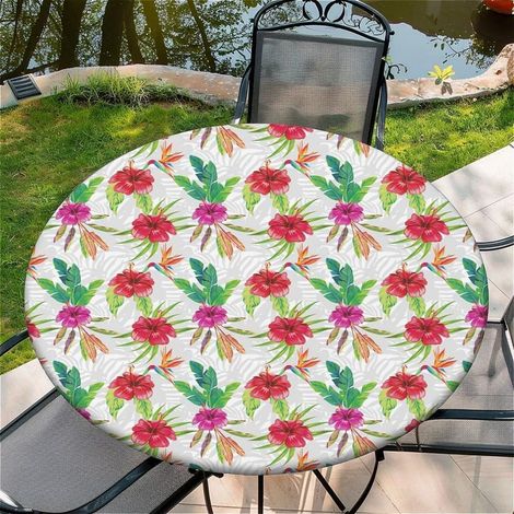 Runde Tischdecke mit Gummizug, Blumenmuster, wasserdicht, Ø 150cm