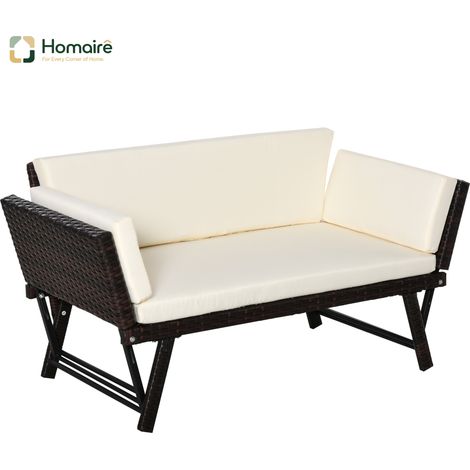 HOMAIRE Polyrattan Gartensofa 2 Sitzer klappbar mit Armlehnen für Terrasse & Balkon