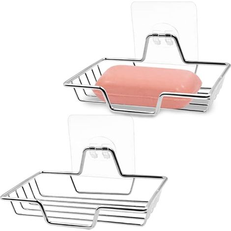 Set mit 2 wandmontierten Seifenschalen aus Edelstahl, kein Bohren erforderlich, für Dusche, Badezimmer, Badewanne und Küchenspüle, Silber