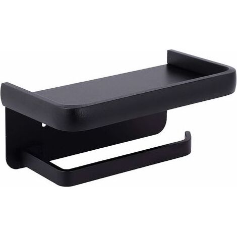 Support Papier Toilette Mural Noir Aluminium avec Étagère de Rangement, Dérouleur WC Design Moderne VURAHOME (1/5)