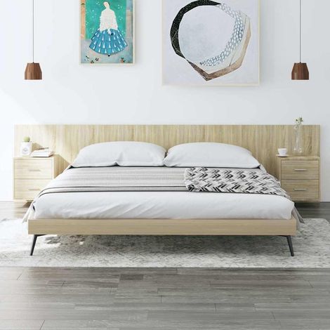 vidaXL Cabecero de cama con mesitas madera contrachapada roble Sonoma (1/5)