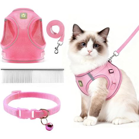 Pettorina per gatto con guinzaglio, pettorina morbida per gatto, guinzaglio con pettorina per gatto, set regolabile per gatto (Rosa, M) (1/5)