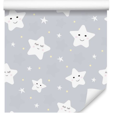 Carta da parati con stelle bianche sorridenti per soggiorno e camera da letto, 50x1000 cm (1/5)