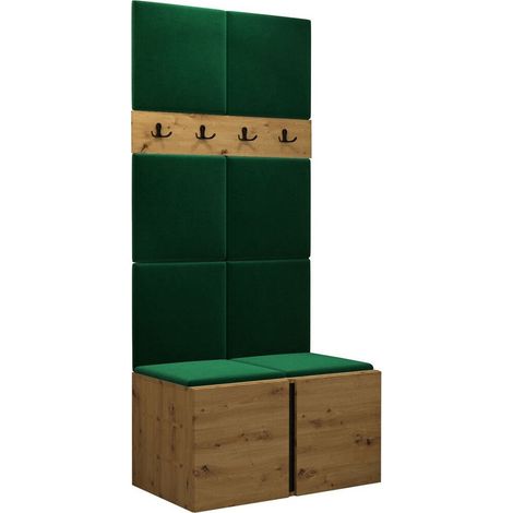 Meuble d'entrée Pinis IV, Chêne Artisan, 186x84x46cm, Tissu, Stratifié, Murale, À poser (1/5)