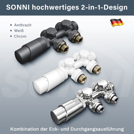 SONNI Heizkorper Hahnblock Anschlussarmatur für Heizkoerper Eck-und Durchgangsform Chrom (1/5)