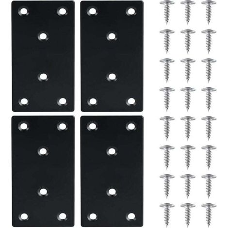 4 Pièces Équerre Fixation Plate Plaques de Réparation en Acier Inoxydable Plaques Perforées avec VisEquerre Métal, XU, 48971.8mmPlaque Acier Noir,pour la Réparation Réparation Connexion Meubles - KZQ (1/4)