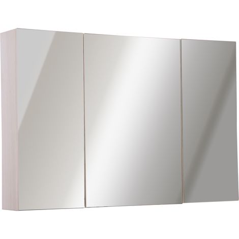 easycomfort armadietto pensile da bagno 3 ante con specchio in legno rovere 90x60x13,5 cm (1/5)