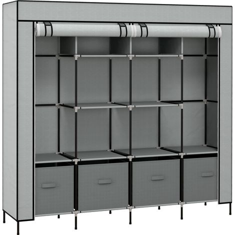 Armoire en tissu grise 166x42,5x169,5 cm avec 10 compartiments et 2 tringles, rangement chambre design sobre pour dressing pratique et grande capacité