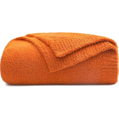 1 Couverture tricotée Polyester 130x160cm Orange Kaki Curcuma Canapé Lit Fauteuil (1/5)