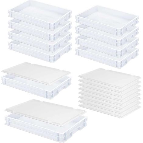 BRB Lot de 10 boîtes de fermentation/boîtes Euro avec couvercle, 600 x 400 x 75 mm, blanches