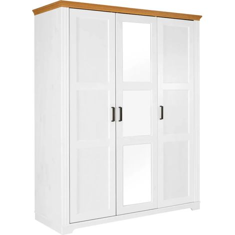 Armadio Camera da Letto 3 Ante Legno Bianco Effetto Rovere con Specchi (1/5)