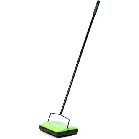 Zusammenklappbarer mechanischer Besen für alle Bodenarten, ohne Strom und ohne Lärm, ideal für Allergiker, sammelt Tierhaare, 28 x 105 x 19 cm, schwarz und grün (1/4)