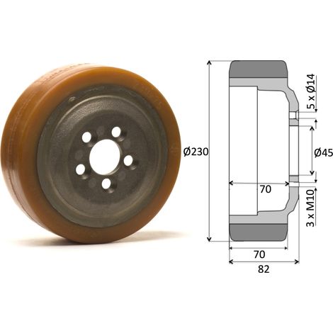 Roue motrice 230 x 75 - 5 trous VULKOLLAN® ( Fenwick 0039903819 )