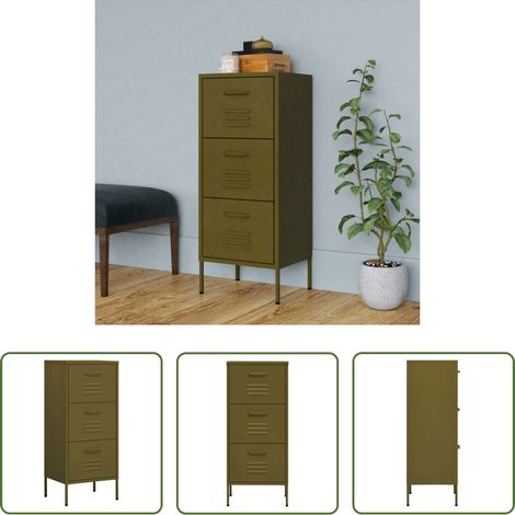 Schubladen -  Beistellschrank Olivgrün 42,5x35x101,5 cm Stahl (1/5)