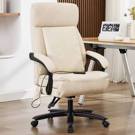 Ergonomischer Bürostuhl mit Massagefunktion und faltbarem Kissen, höhenverstellbarer Chefsessel für Büro und Zuhause (beige)