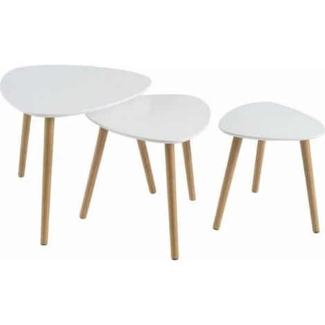 Set de 3 tables basses coloris blanc-naturel - Longueur 60 x Profondeur 60 x Hauteur 51 cm (1/4)