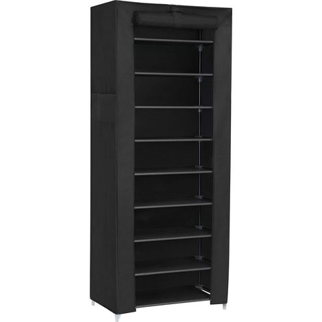Étagère à Chaussures en Tissu à 10 Niveaux, Meuble de Rangement 28 x 58 x 160 cm, avec Housse de Protection, Chaussures de Sport, Talons Hauts, Pantoufles, Cadre en Métal, Noir RXJ10H (1/5)