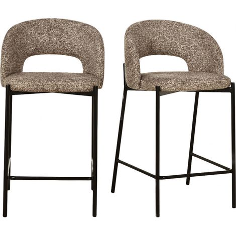 Lot de 2 chaises de bar en tissu et métal H65cm - Marron chiné - Soren (1/5)