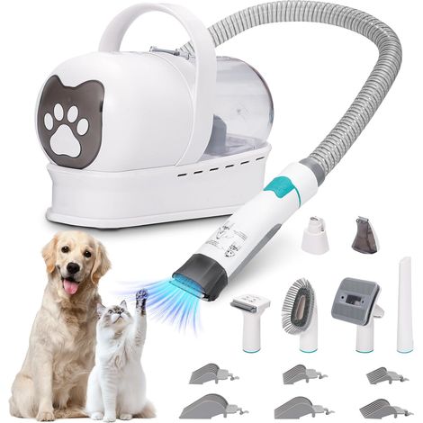 Tondeuse pour chien avec aspirateur, 13000 PA avec 7 outils d'entretien, tondeuse à pattes, brosse, peigne, 3 niveaux d'aspiration réglables (1/5)